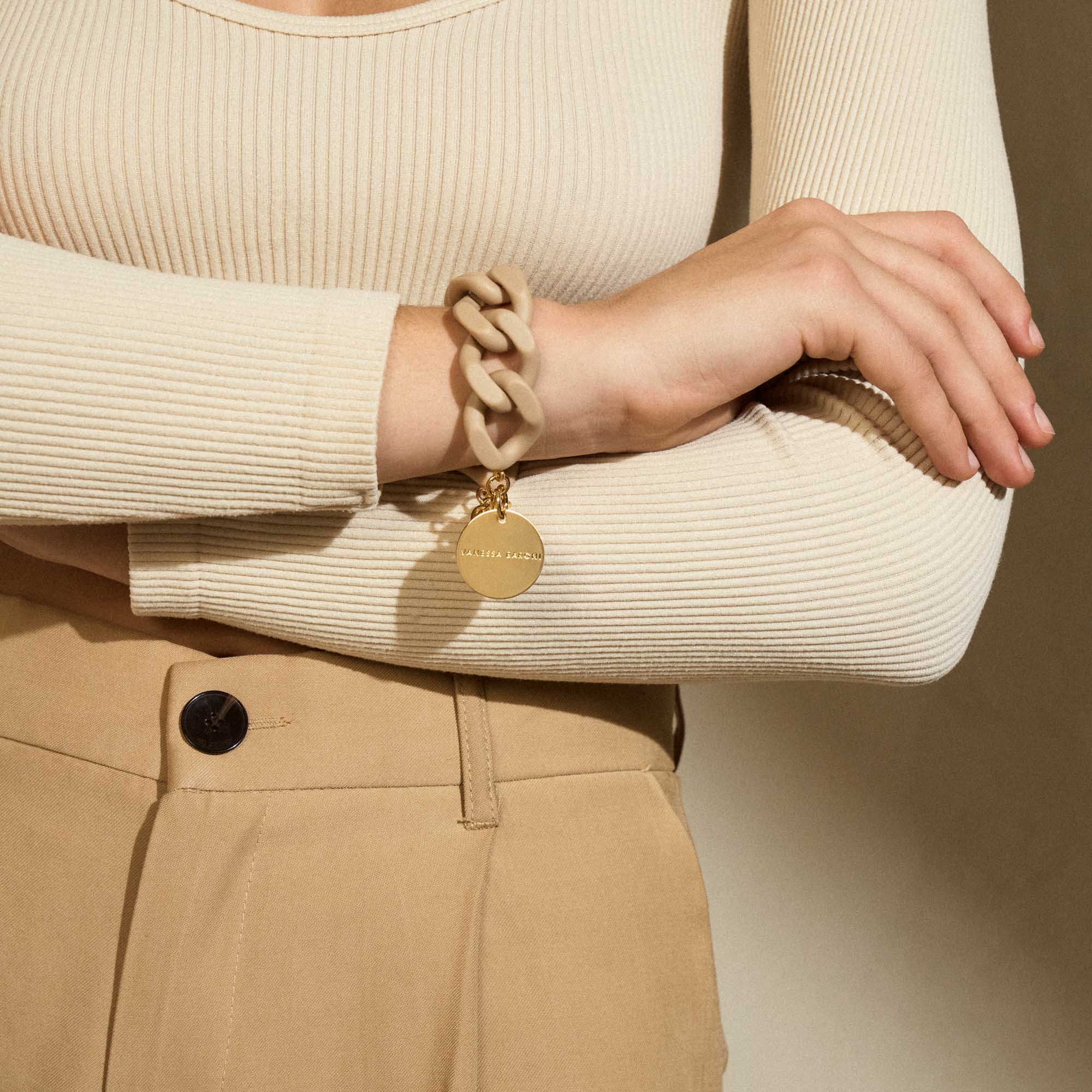 Bracelet - Flat chain matt beige HOLO
