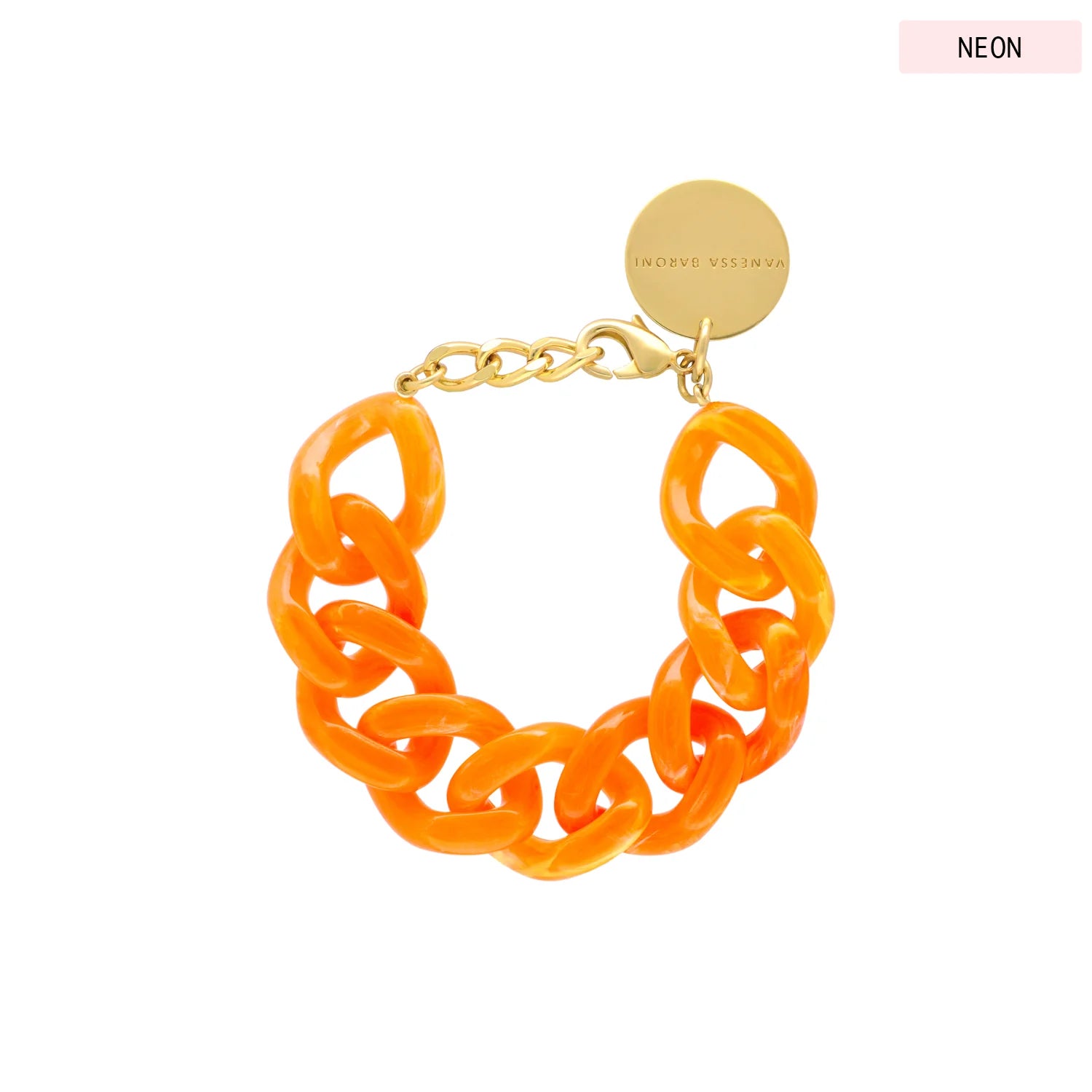 Bracelet - Flat chain neon orange marble HOLO