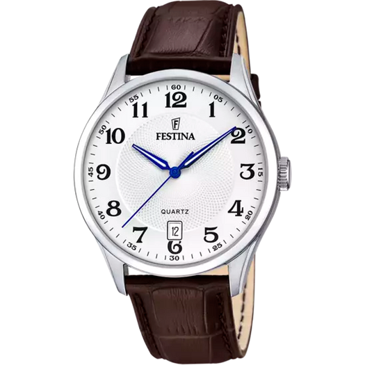 MONTRE FESTINA CLASSICS F20426/1 BLANC, BRACELET CUIR, HOMME HOLO