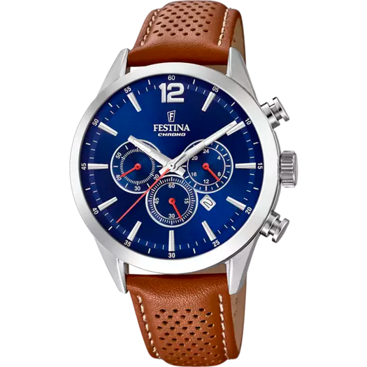 MONTRE FESTINA F20542/3 BLEU, BRACELET CUIR, HOMME HOLO